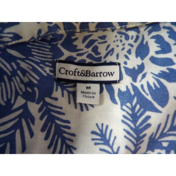 Croft and Barrow Medium Linen Floral Tropical Blue White Jacket Zip Vacay - Picture 2 of 10